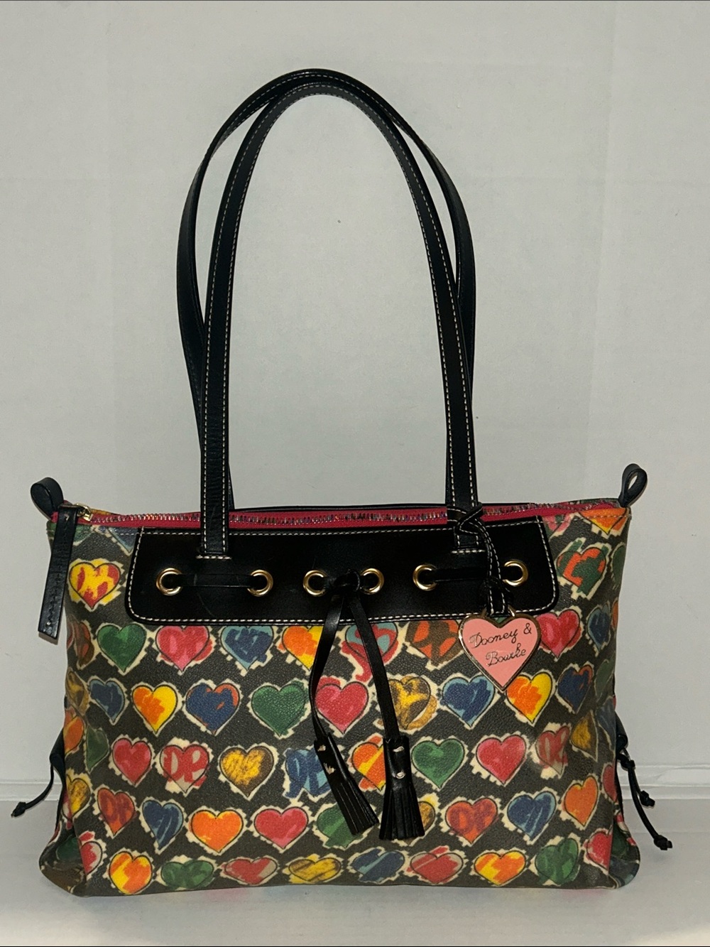 vintage Dooney & Bourke scribble CRAYON HEARTS tote shoulder bag